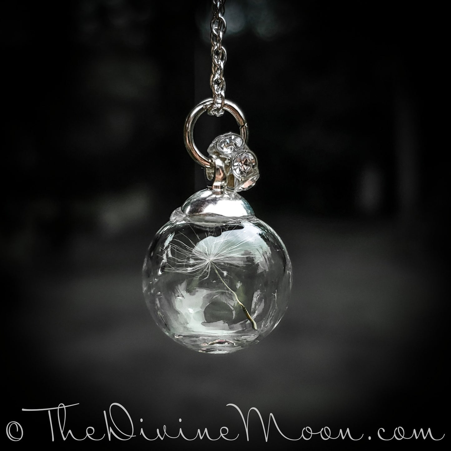 Wish Ball - Wish Necklace - Dandelion Wish - Glass Pendant - Sterling Silver Plated Necklace - Gift, Glass Orb Pendant, Nature Jewelry
