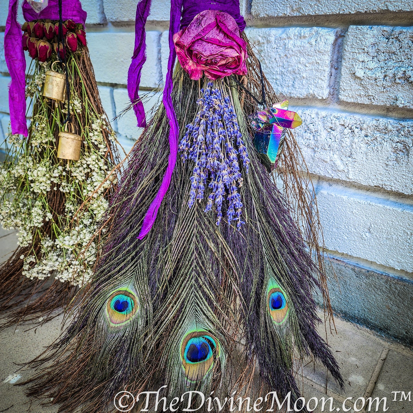 Life Size Crystal Altar Witch Broom / Besom, Protection, Warding, Altar Protection, Rainbow Aura Quartz, Jump the Broom, Halloween, Witch