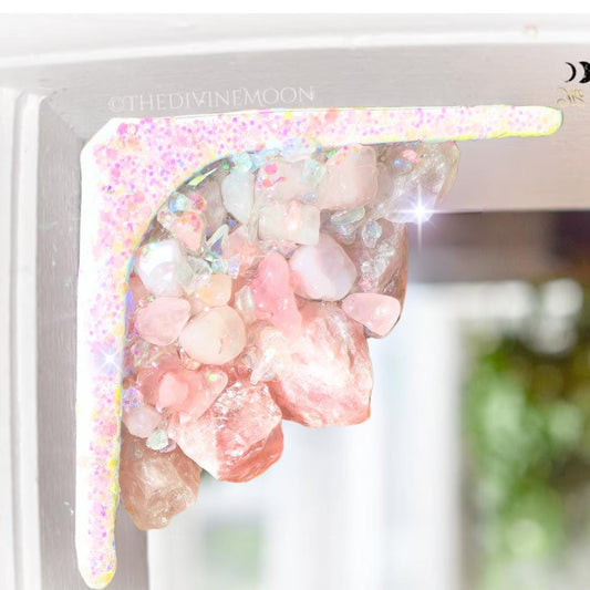 Rose Quartz Corner Crystal Decor – Doorway or Window Frame Display – Raw Chunky Rose Quartz Gift – Pink Crystal Cluster – Handmade Accent