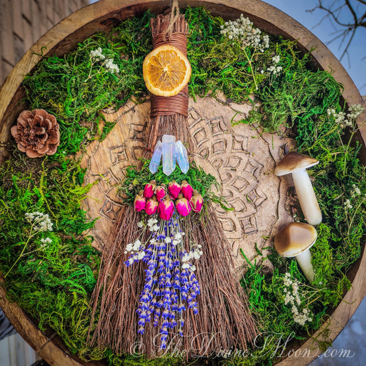 Crystal Altar Orange Cinnamon Witch Broom / Besom, Protection, Warding, Altar Protection, Jump The Broom, Quartz, New Life, Quartz Point