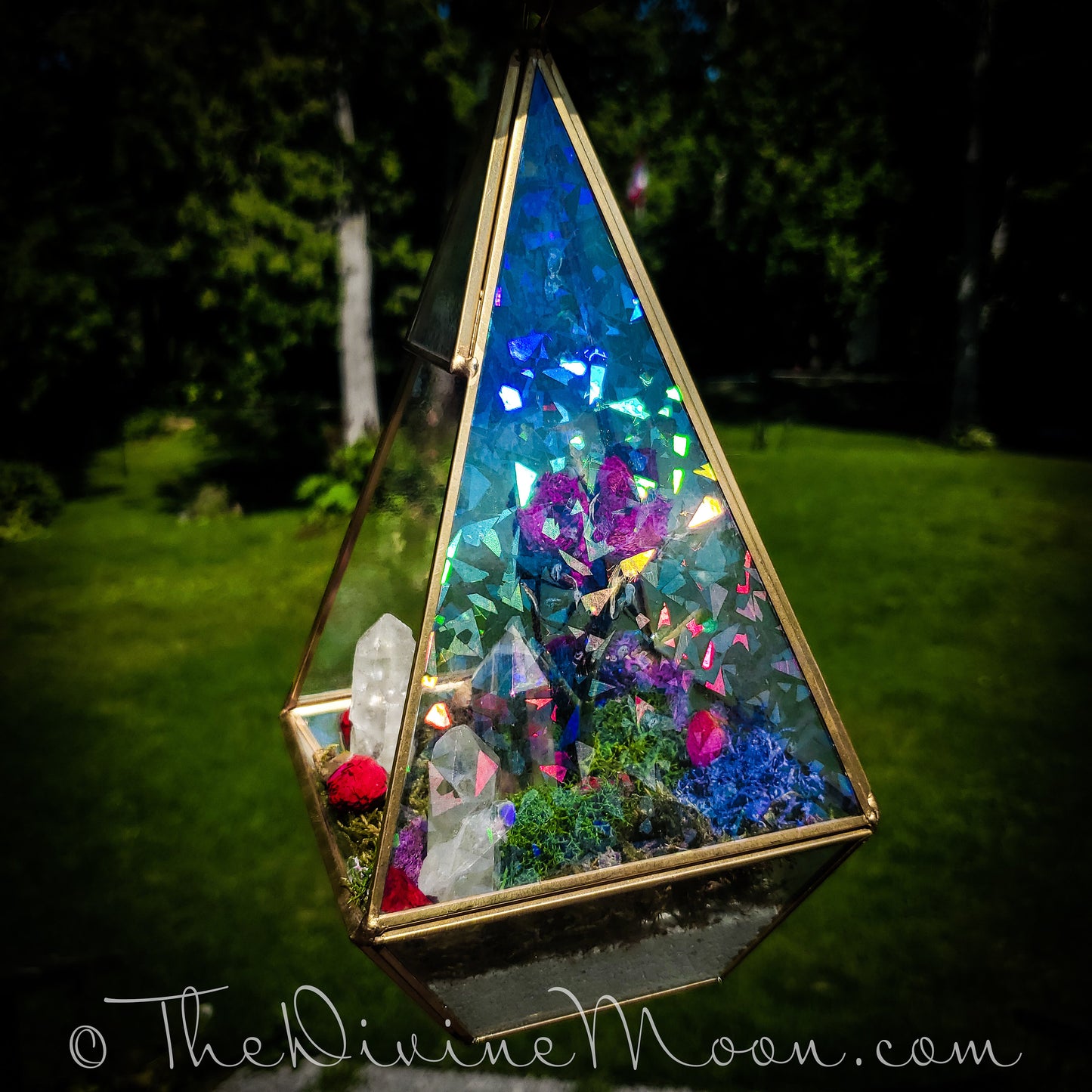 Large Moon Holographic Crystal Garden, Diamond, Aura Quartz Tower, Crystal Terrarium, Spell Garden, Floral Garden, Divine, Elements.