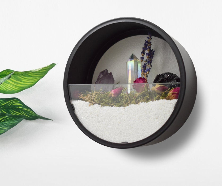 Crystal Garden Wall Display Terrarium, Aura Quartz Points, Crystal Terrarium, Spell Garden, Crystal Garden, Elements, Unique Gift, Gifts