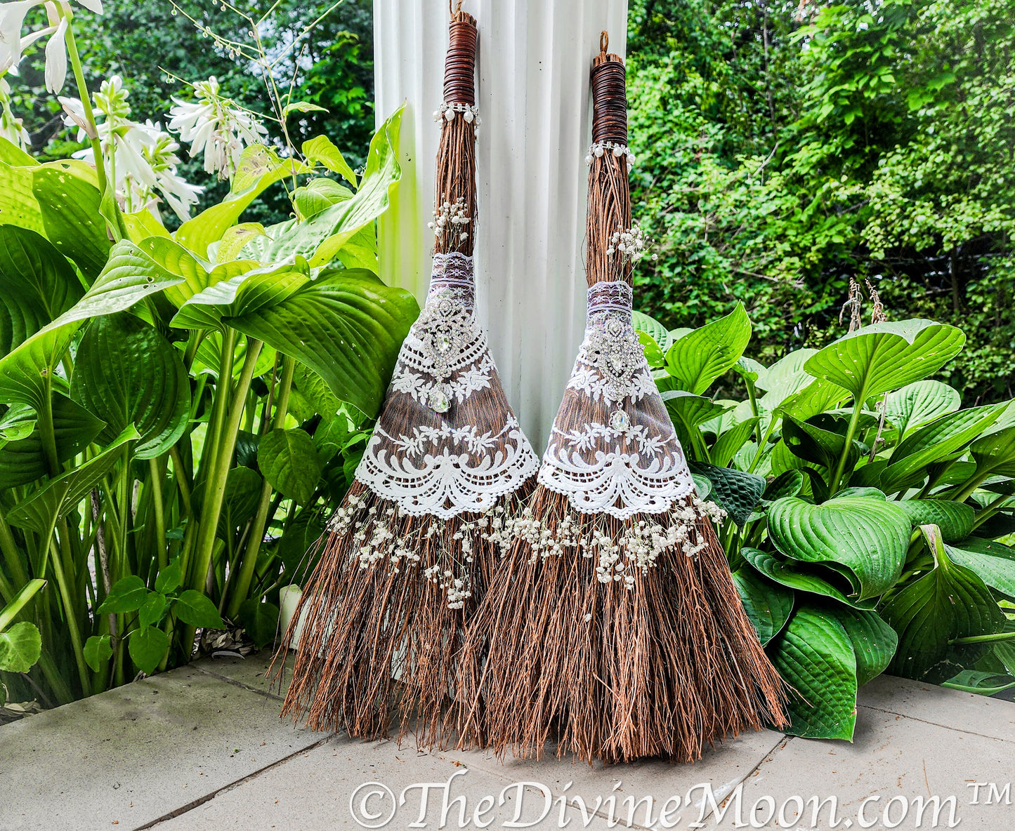 Love Wedding Broom, Jump the Broom, Life Size Crystal Altar Witch Broom / Besom, White Lace, Everlasting Love, Altar Protection, Rhinestones