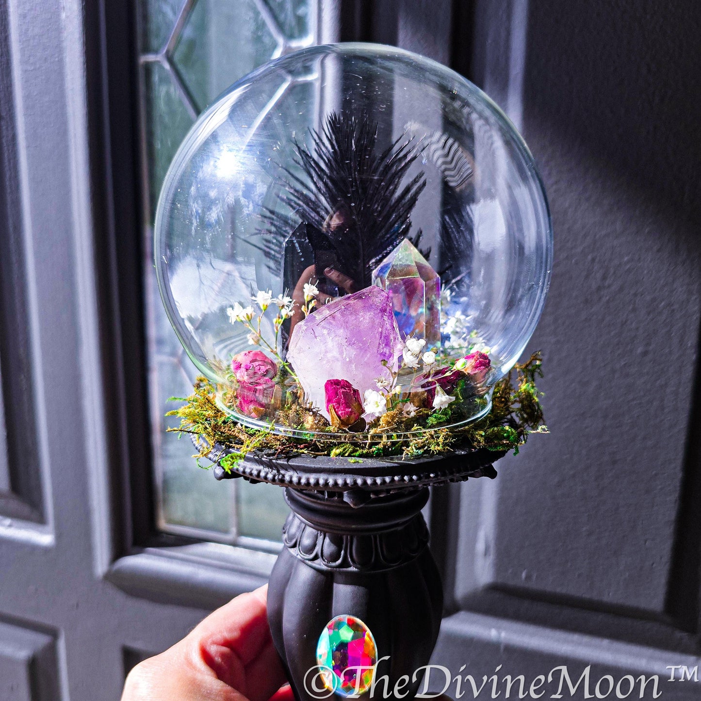 Crystal Witch Pedestal Glass Globe with Gems, Witch ball - Crystal Garden, Protection Ball - Protection Evil & Negativity - Warding - Spell