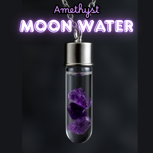 Amethyst Moon Water Pendant Necklace with Silver Chain