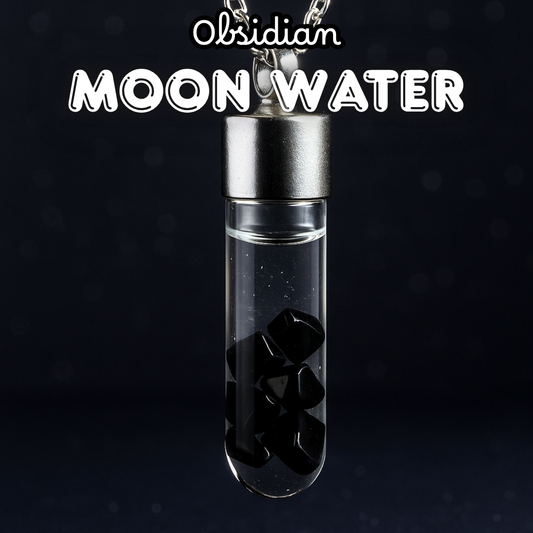 Obsidian Moon Water Pendant Necklace with Silver Chain