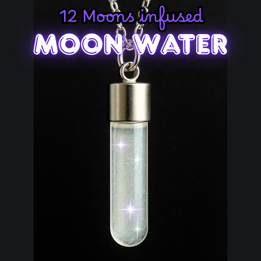 Powerful 12 Moons - Moon Water Pendant Necklace with Silver Chain