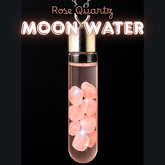Rose Quartz Moon Water Pendant Necklace with Silver Chain