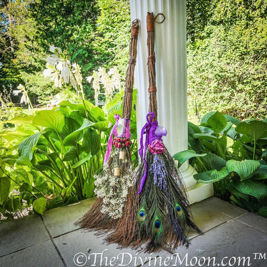 Life Size Crystal Altar Witch Broom / Besom, Protection, Warding, Altar Protection, Rainbow Aura Quartz, Jump the Broom, Halloween, Witch