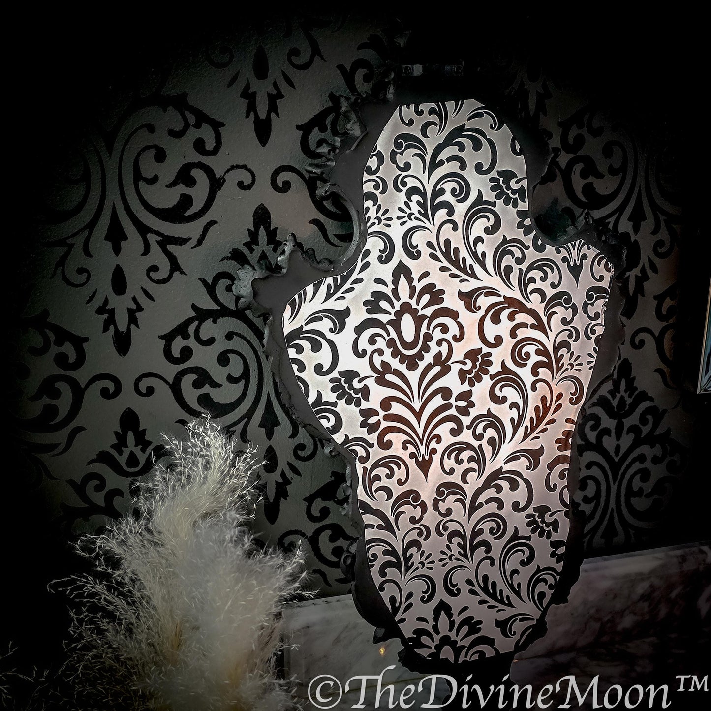 XL Vintage-Style Black Scrying Mirror with Gems - V14XL