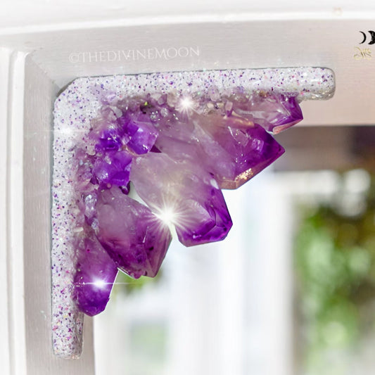 Amethyst Corner Crystal Decor – Doorway or Window Frame Display – One-of-a-Kind Home Accent – Purple Crystal Cluster Gift – Handmade