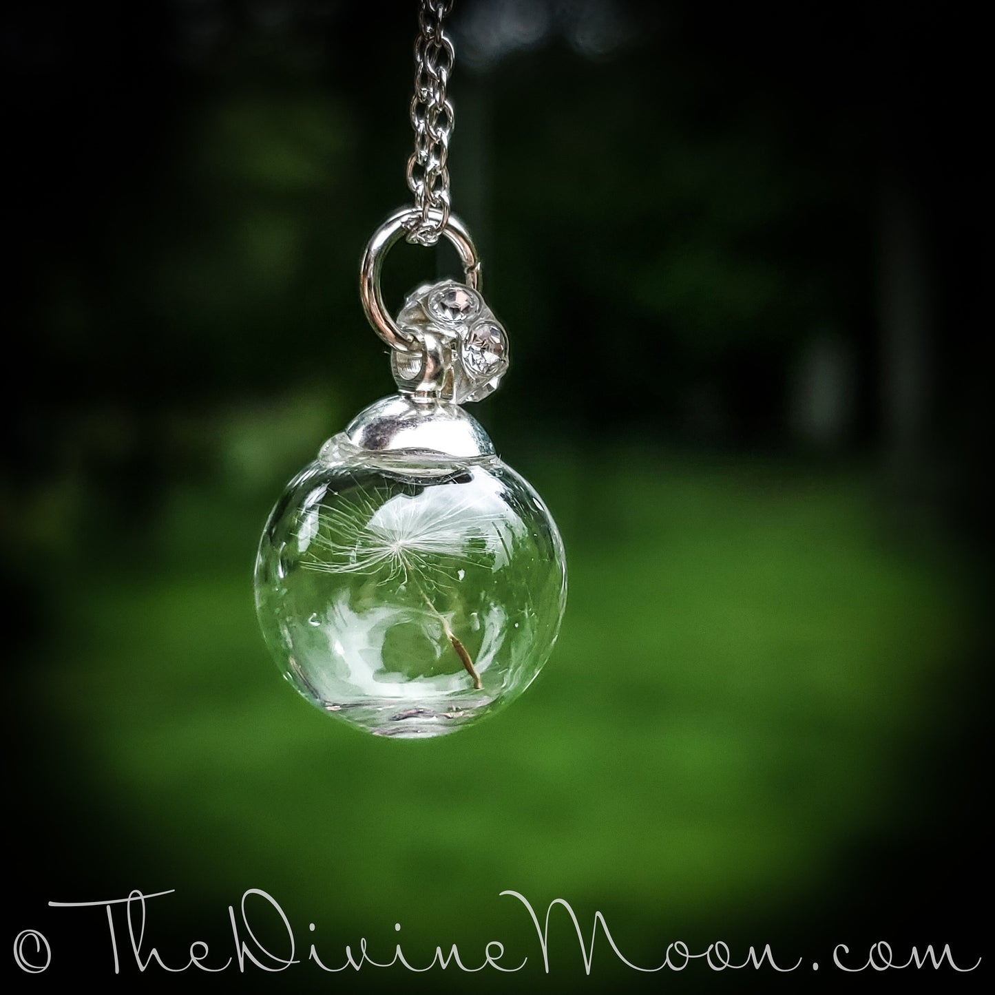 Wish Ball - Wish Necklace - Dandelion Wish - Glass Pendant - Sterling Silver Plated Necklace - Gift, Glass Orb Pendant, Nature Jewelry