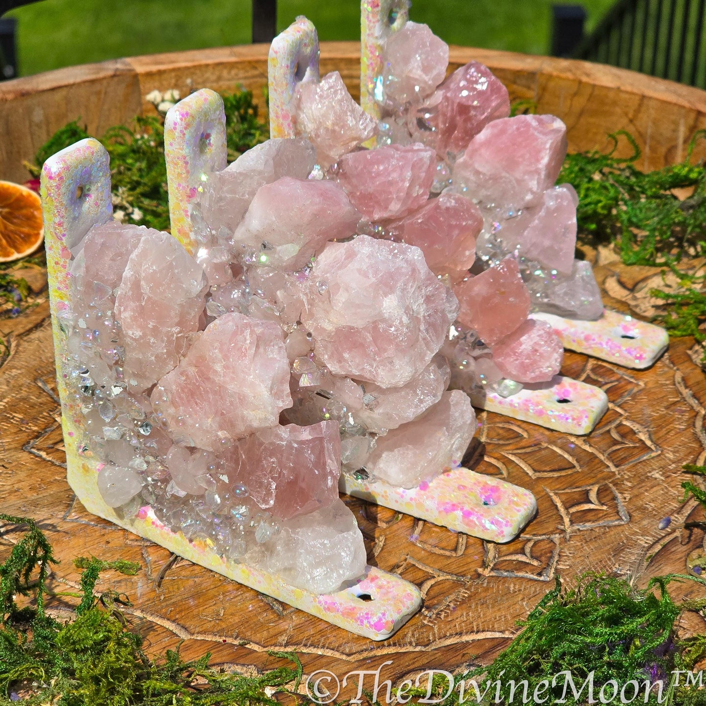 Rose Quartz Corner Crystal Decor – Doorway or Window Frame Display – Raw Chunky Rose Quartz Gift – Pink Crystal Cluster – Handmade Accent