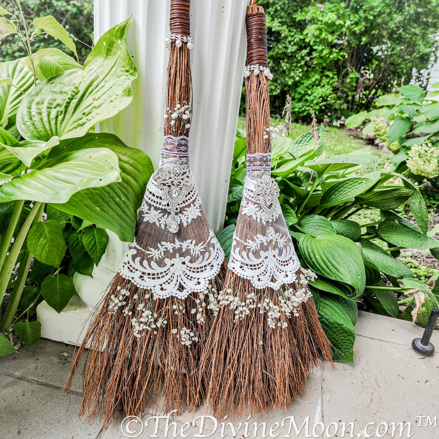 Love Wedding Broom, Jump the Broom, Life Size Crystal Altar Witch Broom / Besom, White Lace, Everlasting Love, Altar Protection, Rhinestones