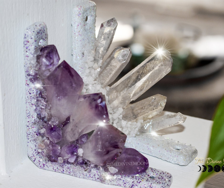 Amethyst Corner Crystal Decor – Doorway or Window Frame Display – One-of-a-Kind Home Accent – Purple Crystal Cluster Gift – Handmade