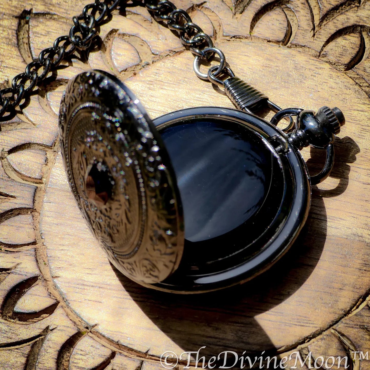 Seer’s Veil Black Scrying Mirror Pocket Watch