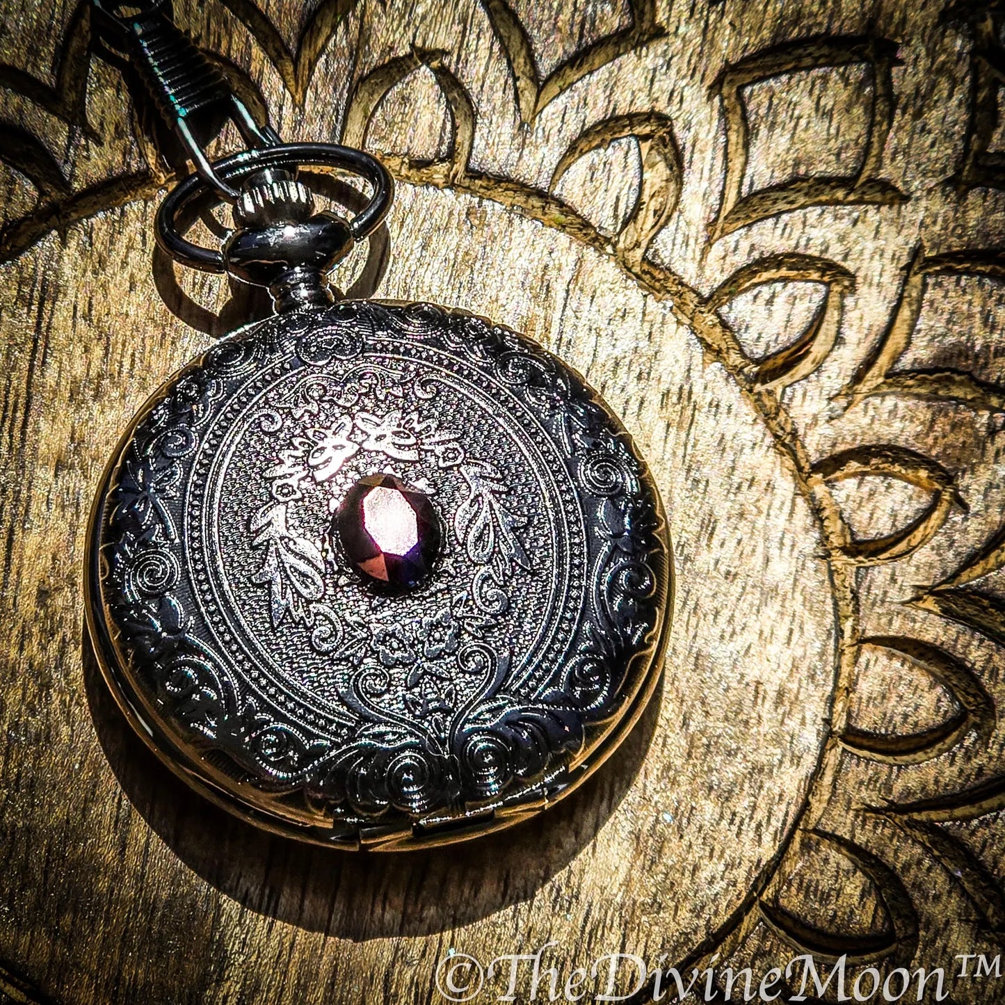Seer’s Veil Black Scrying Mirror Pocket Watch