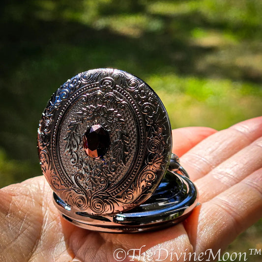 Seer’s Veil Black Scrying Mirror Pocket Watch